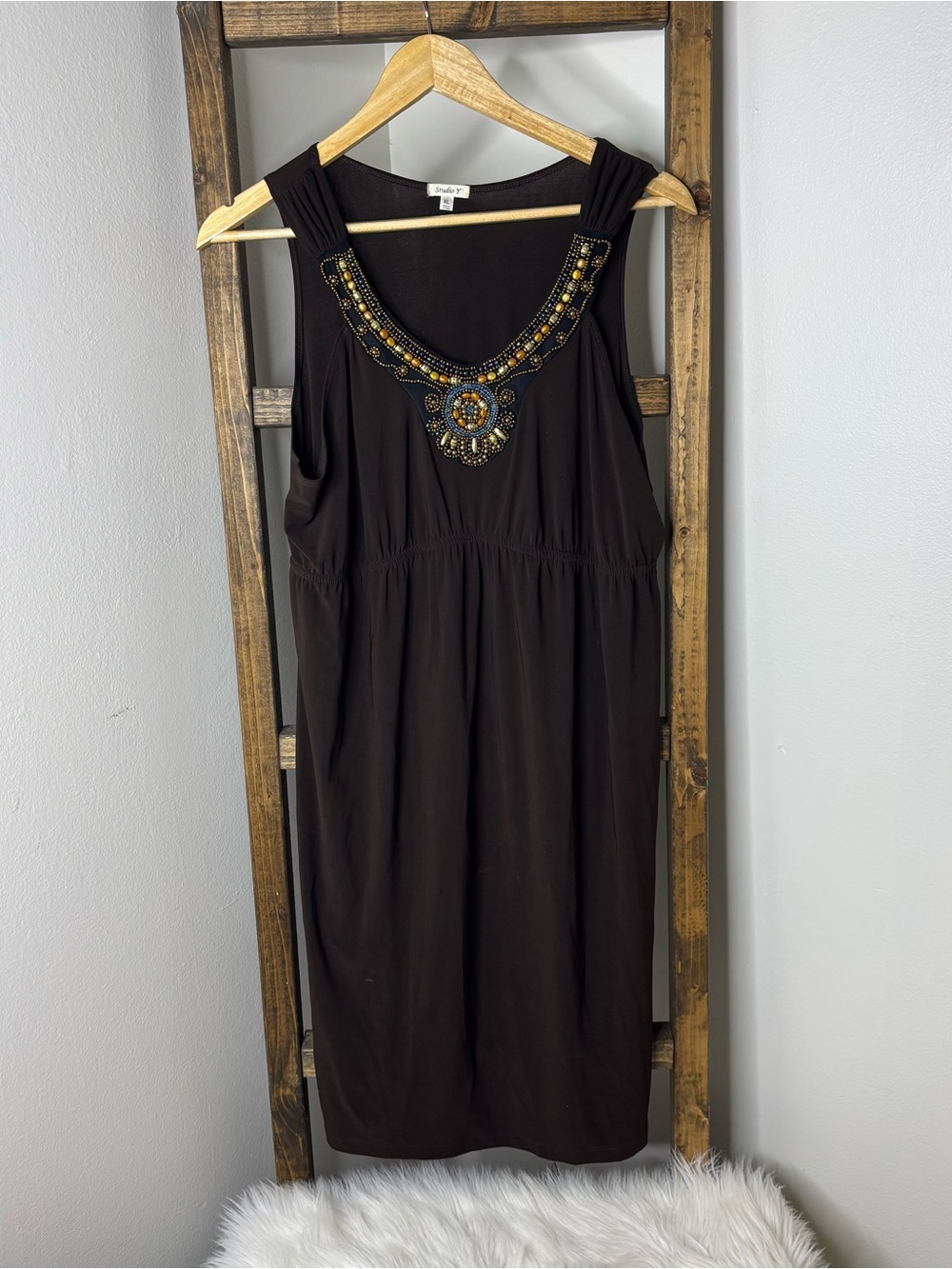 Studio Y Embellished Brown Sleeveless Women’s Dress Size XL